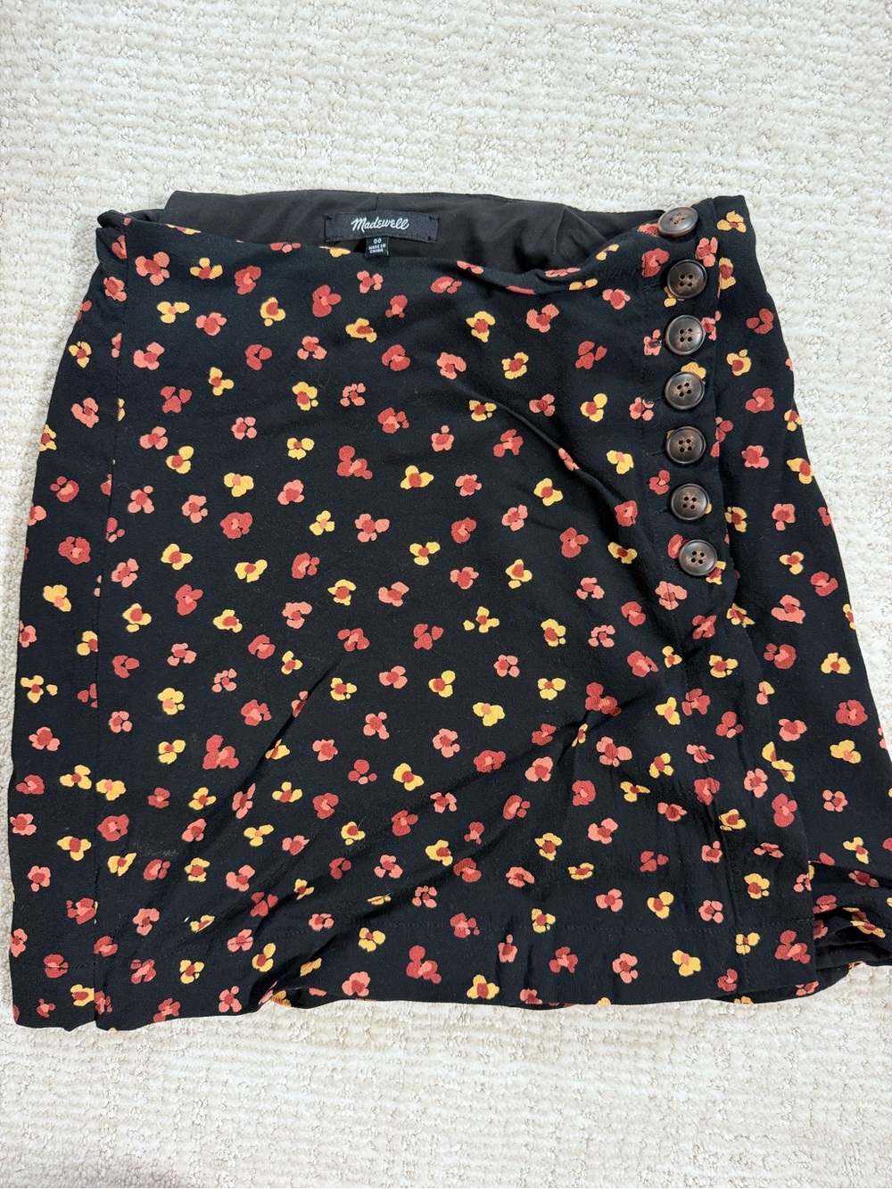 Madewell Black Mini Skirt with Red and Yellow Floral Print